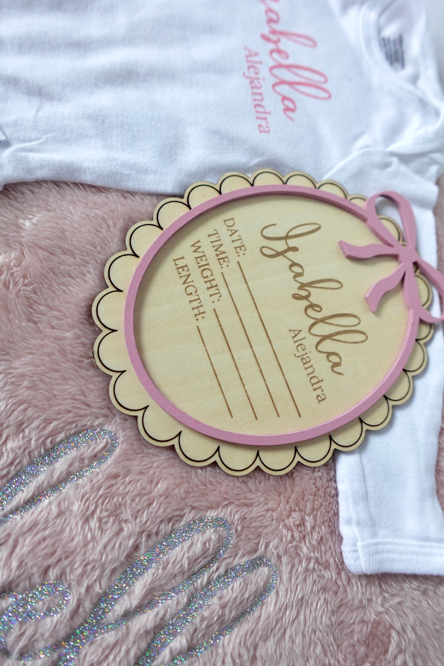 Bow Baby Sign | Wooden Baby Stats Sign | Hospital Name Sign