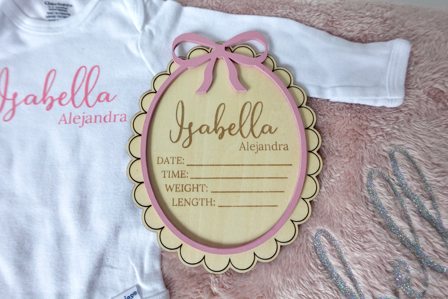 Bow Baby Sign | Wooden Baby Stats Sign | Hospital Name Sign