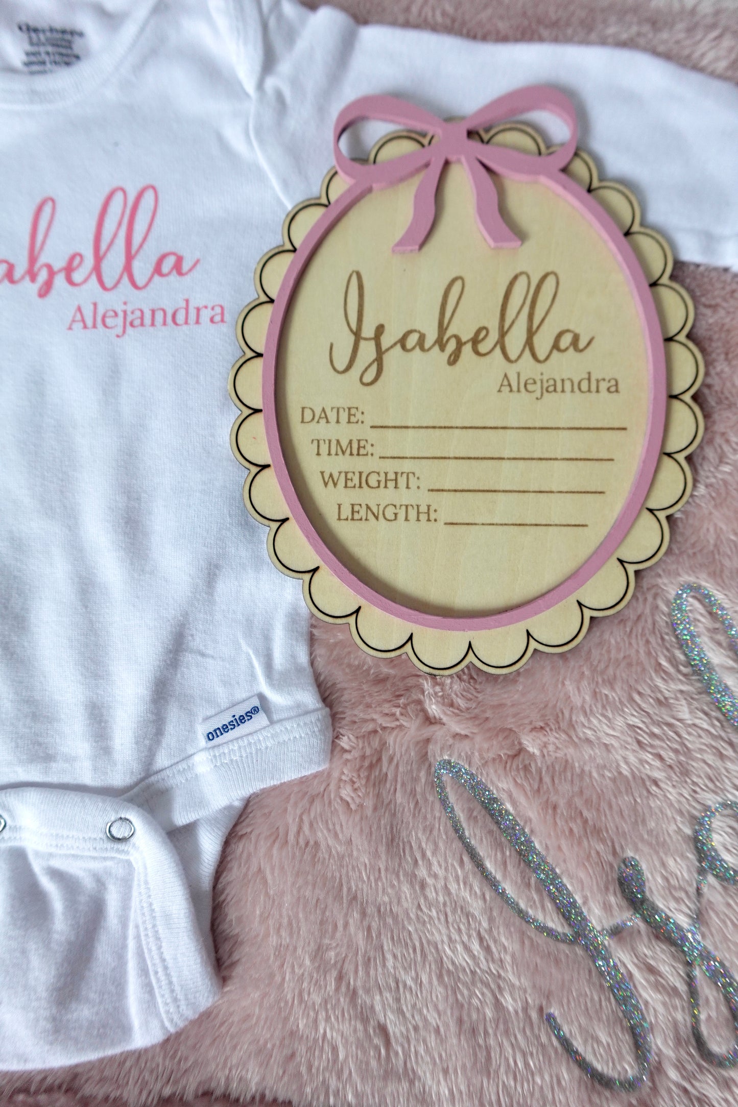Bow Baby Sign | Wooden Baby Stats Sign | Hospital Name Sign