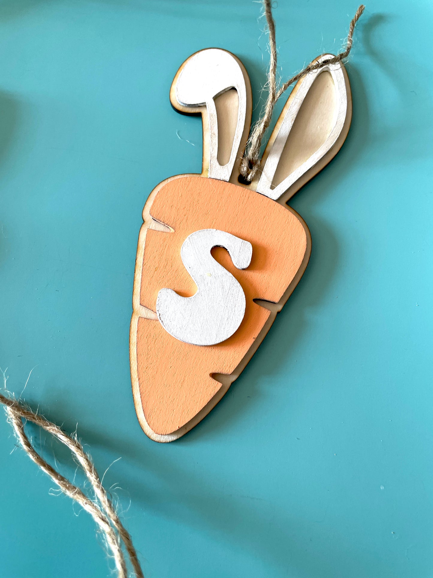 Wooden Carrot Bunny Easter Tag