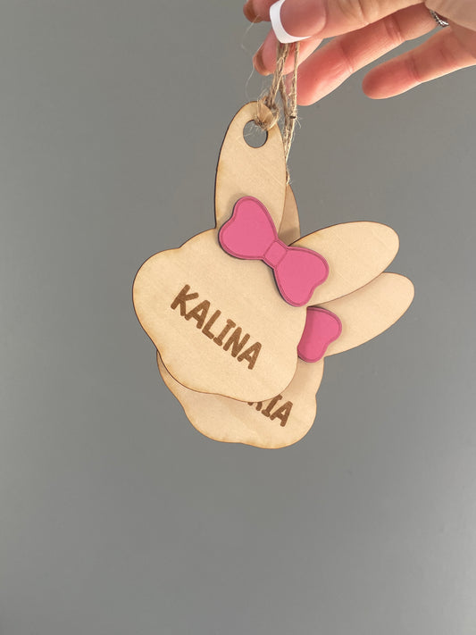 Wooden Easter Bunny w/ bow Tag