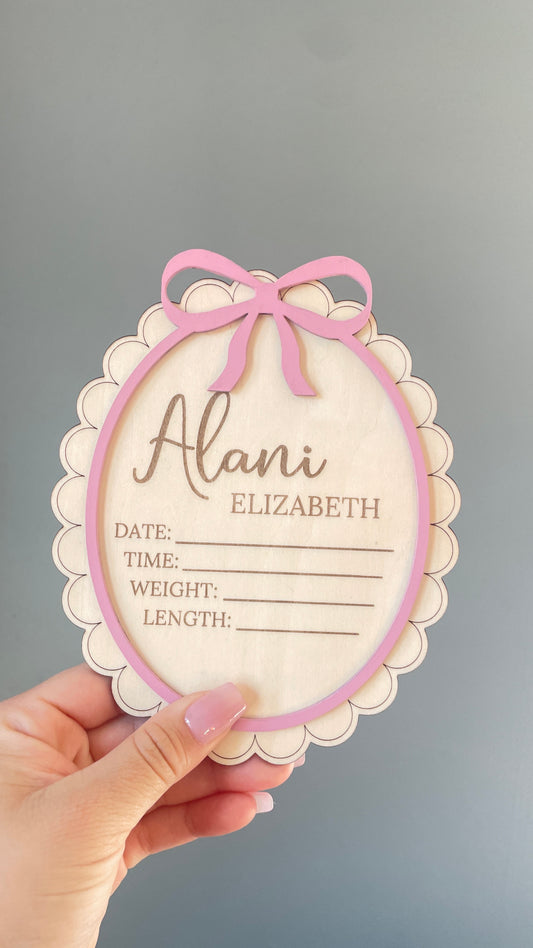 Bow Baby Sign | Wooden Baby Stats Sign | Hospital Name Sign