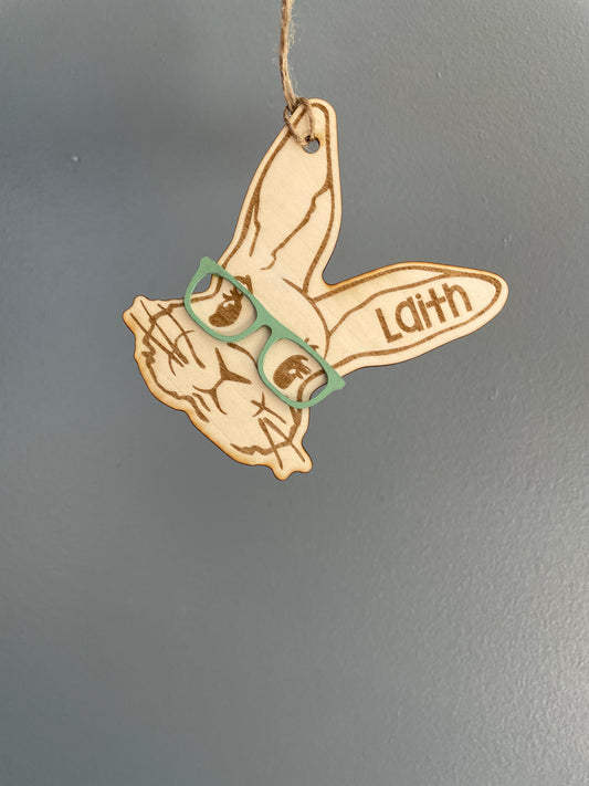 Wooden Easter Bunny w/ Glasses Tag