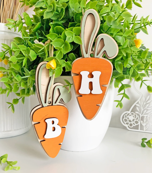Wooden Carrot Bunny Easter Tag