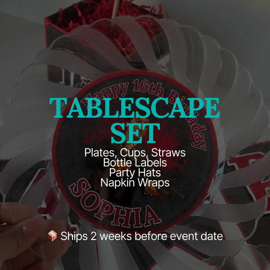 Tablescape Set | Plates, Cups, Straws, Labels, Hats & Napkin Wraps